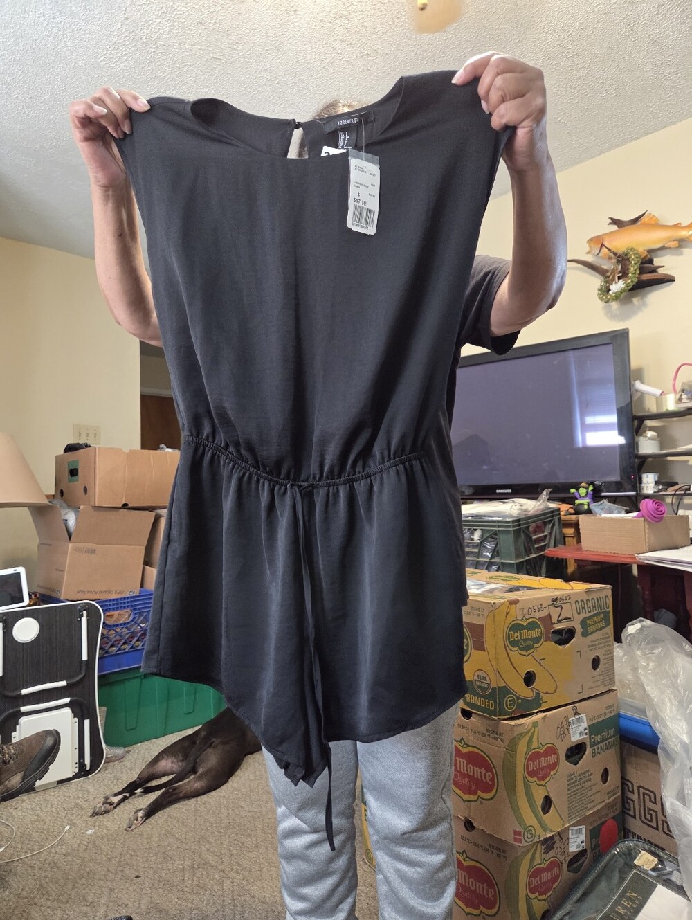 Forever 21 Black Short Sleeve Romper with Drawstring Waist
